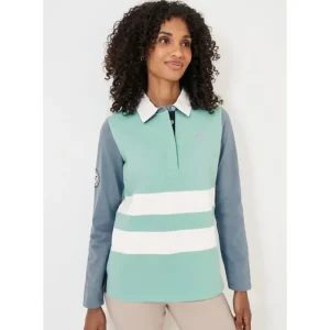 Women Crew Clothing Company T-Shirts*Crew Long Sleeve Pannel Ruby Shirt - Blue/White