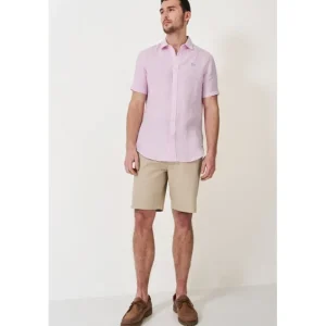 Crew Clothing Company Shirts*Crew short Sleeve Linen Shirt - Heritage Pink White