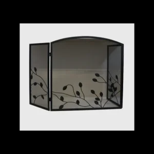 Inglenook Fire Tools & Maintenance*FIRE77 3 Panel Fire Screen with Leaf Design - Black (78x74x71x30cm)