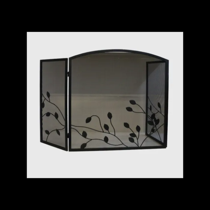inglenook_fire__panel_fir_0.webp Inglenook Fire Tools & Maintenance*FIRE77 3 Panel Fire Screen with Leaf Design - Black (78x74x71x30cm)