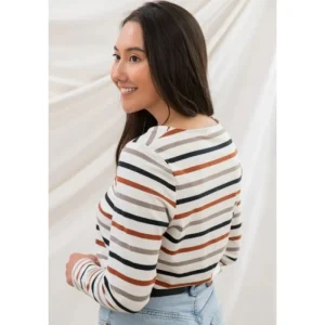 Women Lighthouse T-Shirts*Causeway Breton Top - Rust Mocha Black Stripe