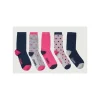 Women Schoffel Socks | Socks*Ladies Bamboo Sock Box Of 5 - Navy/Pink Mix