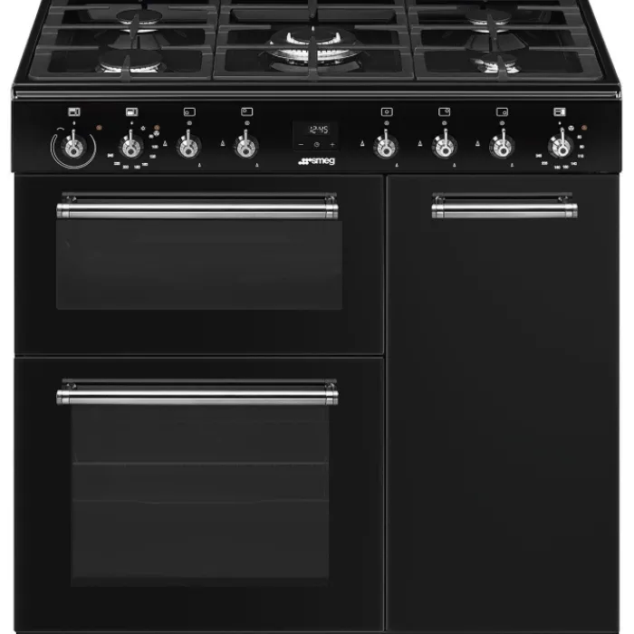 smeg_cxgmbl_concert_duel__1.webp smeg Range Cookers*CX93GMBL Concert Duel Fuel Range Cooker - Black - 90cm