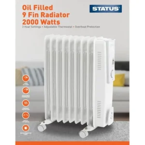 Status Heating*OFH9-2000W1PKB 2000W 9 Fin Oil Filled Radiator