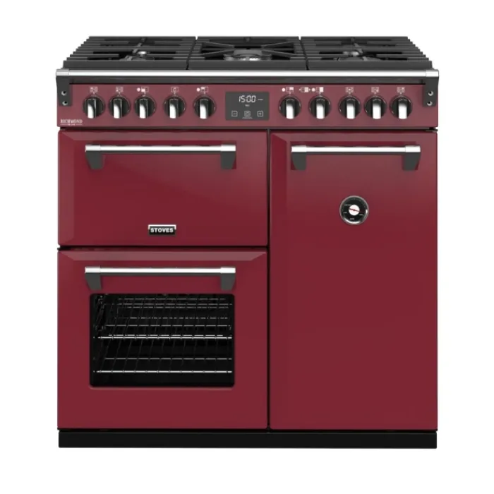 stoves__richmond_deluxe_s_1.webp Stoves Range Cookers*444410901 Richmond Deluxe S900DF Dual Fuel Range Cooker 90cm - Chilli Red ( *Ex Display Model )