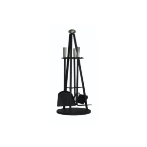 The Brass World Companion Sets*D-063 4 Piece Cone Stand - Barrell Handle - 31.5" Black + Brush Steel