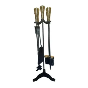 The Brass World Companion Sets*D-058 Fire Companion Set "Twirl Tops" - Black & Brass