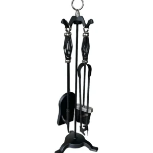The Brass World Companion Sets*D-031 Fire Set (5 Piece) Black + Brush Steel Cage Tops 26"