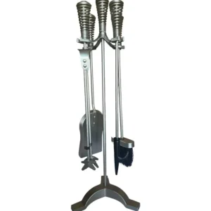 The Brass World Companion Sets*D-055 Fire Set Lge "Twirl Tops" 26" Brushed Steel