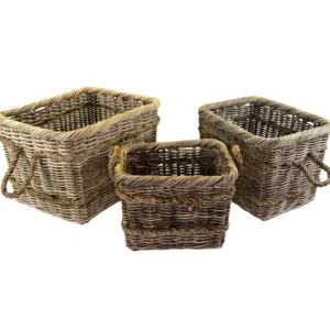 The Brass World Log Baskets*RB523S Rattan Double Rope Basket (Rectangular) - Small