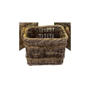 The Brass World Log Baskets*RB523S Rattan Double Rope Basket (Rectangular) - Small
